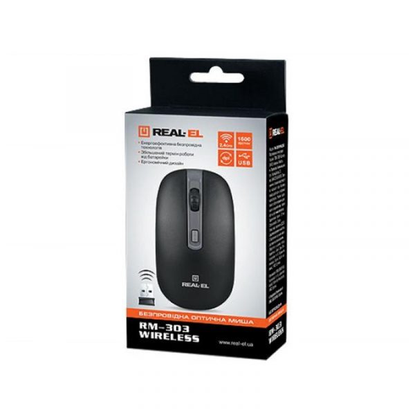 REAL-EL RM-303 Wireless Black/Grey USB UAH - купить в интернет-магазине Анклав