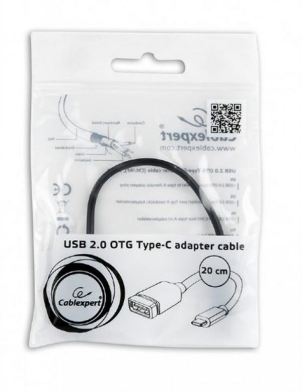 Кабель Cablexpert (A-OTG-CMAF2-01), USB2.0 - USB Type-C, 0.2 м, чорний - купить в интернет-магазине Анклав