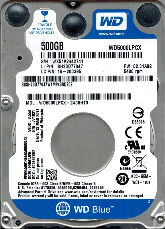 Накопичувач HDD 2.5" SATA 500GB WD Blue 5400rpm 16MB (WD5000LPCX) - купить в интернет-магазине Анклав