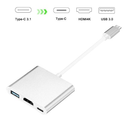 Адаптер Dynamode Type-C to HDMI/Type-C/USB 3.0 Silver - купить в интернет-магазине Анклав