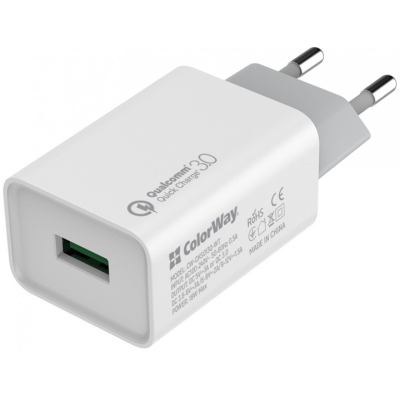 Зарядний пристрій 220V-USB ColorWay Quick Charge 3.0 (18W) (CW-CHS013Q-WT) - купить в интернет-магазине Анклав