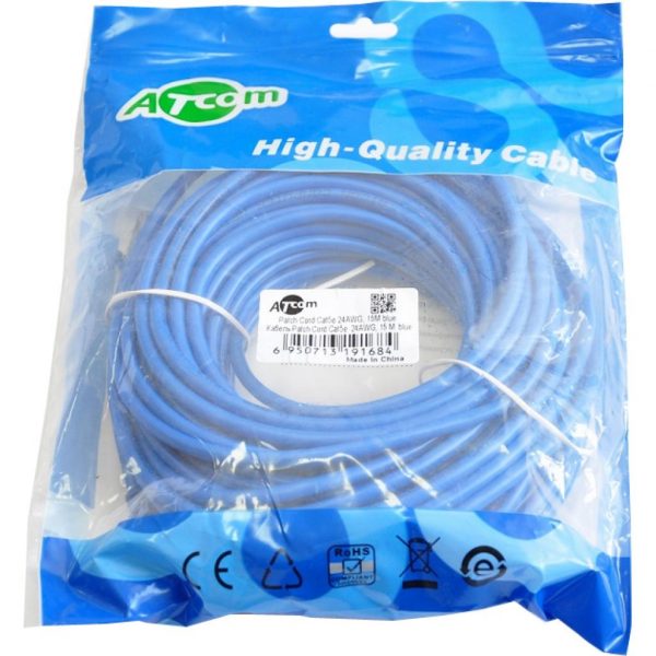 Патч-корд 15м Atcom (9168) UTP, RJ45, Cat.5e, синій - купить в интернет-магазине Анклав