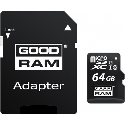 Карта пам`яті 64Gb Goodram MicroSD Class 10 + SD-adapter (M1AA-0640R12) - фото №1 Карта пам`яті 64Gb Goodram MicroSD Class 10 + SD-adapter (M1AA-0640R12) - купить в интернет-магазине Анклав